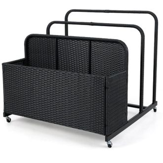 Costway Baule da Esterno in Rattan PE, Cestino Portaoggetti su Ruote con Scomparti, Contenitore Salvaspazio con Scaffale per Cuscini, Salvagenti