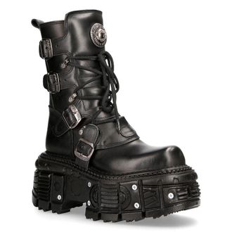 New Rock Unisex Leather Combat Platform Boots - TANK373-S1 in Black | Size: 10