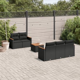 vidaXL Vidaxl - Set De Sof&aacute;s De Jard&iacute;n 6 Piezas Y Cojines Rat&aacute;n Sint&eacute;tico Negro