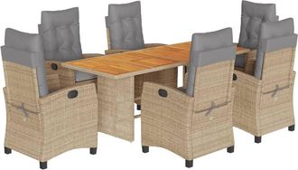 vidaXL Set Comedor De Jard&iacute;n 7 Pzas Con Cojines Rat&aacute;n Sint&eacute;tico Beige Vidaxl