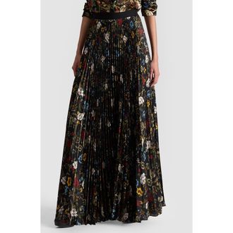 Alice & Olivia Katz Pleated Maxi Skirt in Tapestry Trails/Black at Nordstrom Rack, Size 10