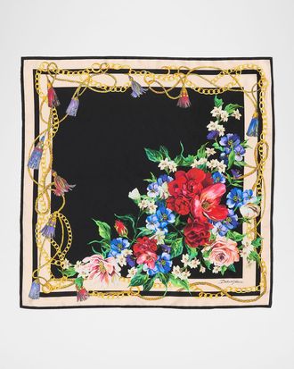 Dolce & Gabbana Floral Chain Foulard Silk Scarf