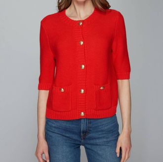 Autumn Cashmere Button Front Elbow Sleeve Jacket In Apple
