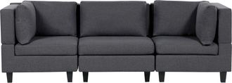 Beliani Sof&aacute; Modular Moderno 3 Plazas Tapizado Tela Poli&eacute;ster Respaldo Acolchado Gris Oscuro Unstad