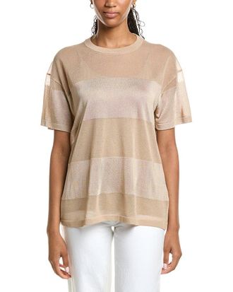 Kenneth Cole Shiny Semi Sheer Stripe Top