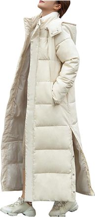 Generic Extra Long Winter Coats for Women UK Hooded Padded Jacket Button Closure at the Bottom Chic Outercoat with Pockets Thick Warm Windbreaker Parka with Z