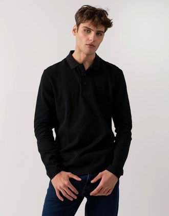 HUGO BOSS Mens BOSS Green Plisy Mens Long Sleeve Polo Shirt - Black 009 - Size: 40
