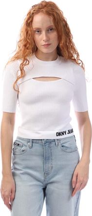 DKNY Womens DKNY Elbow Sleeve Cut Out T-Shirt in White Black