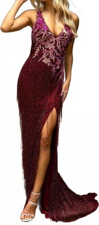Primavera One Shoulder Embellished Evening Gown In Raspberry