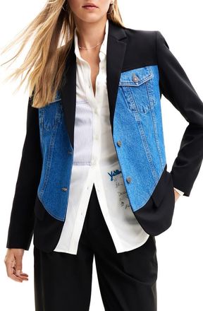 Desigual Hybrid Trucker Blazer in Blue at Nordstrom, Size 44