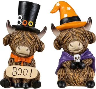 Glitzhome Set of 2 Halloween Resin Skull or Highland Cow Table Decor in Brown at Nordstrom, Size Small