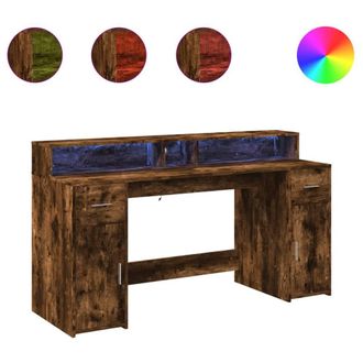 Berkfield Home Desk with LED Lights Smoked Oak 160x55x91 cm Engineered Wood in Brown | Size: 160 x 55 x 91 cm
