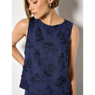 Apricot Dandellion Embroidered Linen Top in Navy at Nordstrom, Size Xx-Large