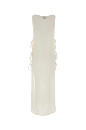 Le Kasha Womens Dress Cover Up With Cordons White Organic Woven Linen Abiti