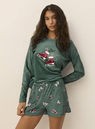 Twik Womens Winter pattern velvety lounge short Christmas Collection