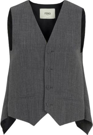 Fendi Chaleco de Lana Pinstripe Desestructurado - Jackets - Mujer - Gris - S
