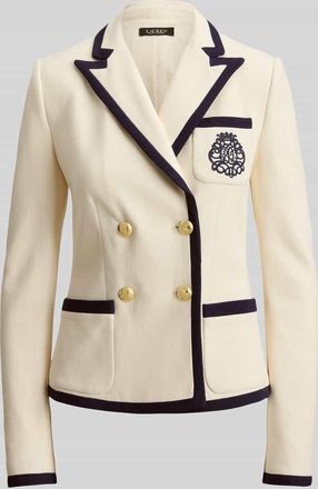 Lauren Ralph Lauren Zweireihiger Kurzblazer aus Baumwoll-Mix mit Logo-Stitchig in Marine Melange, Gr&ouml;&szlig;e 34