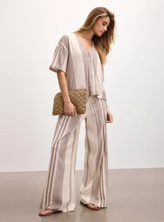 Icone Womens Lightweight piqu&eacute; knit wide-leg pant