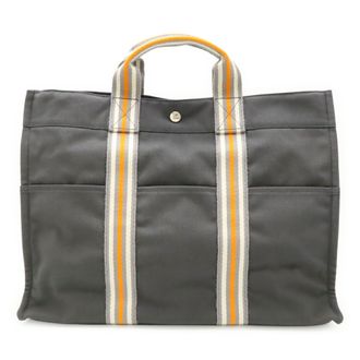 Herm&egrave;s Gray Orange White Canvas Handbag Tote Bag (Pre-Owned)