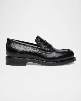 Nero Giardini Croc-Embossed Leather Penny Loafers