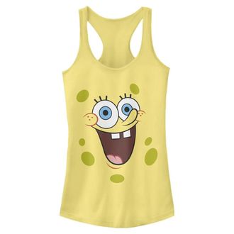 Nickelodeon Womens Squarepants Spongebob Big Shiny Face Juniors Racerback Tank Top Shirt, Banana, X-Small