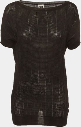 M Missoni Black Jacquard Knit Mesh Short Sleeve Top