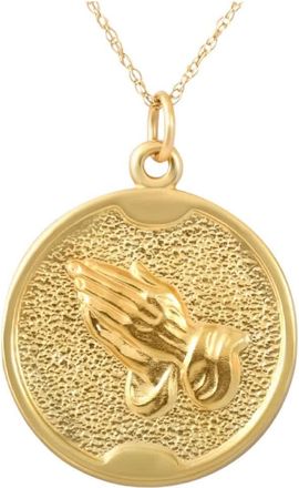 Pompeii3 14k Yellow Gold Prayer Hands Medal Pendant.5 Tall 2.5 Grams