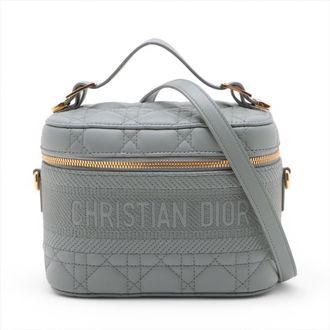 Dior Small Grey Cannage Leather 2 Way Vanity Bag