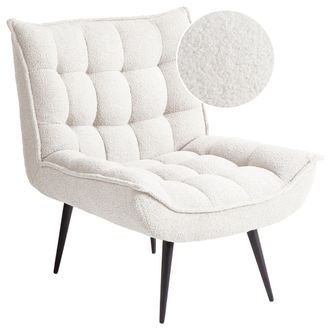 Beliani Beliani - Sill&oacute;n Moderno Sin Brazos De Boucl&eacute; Ocio Patas De Hierro Negro Acolchado Blanco Alvesta
