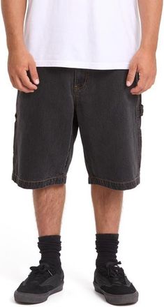 Billabong Bad Dog Cotton Denim Carpenter Shorts in Black Wash at Nordstrom, Size 34