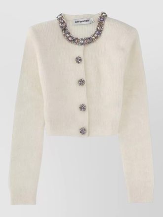 Self Portrait cropped cardigan diamant&eacute; neckline ribbed design