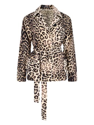 Ermanno Scervino Brown Silk Pajama Shirt, All-Over Animal Print