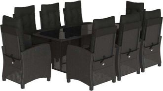 vidaXL Set De Comedor De Jard&iacute;n 9 Pzas Y Cojines Rat&aacute;n Sint&eacute;tico Negro Vidaxl