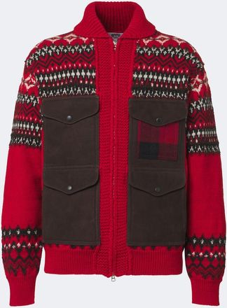 Junya Watanabe Suede-trimmed wool zip-up cardigan