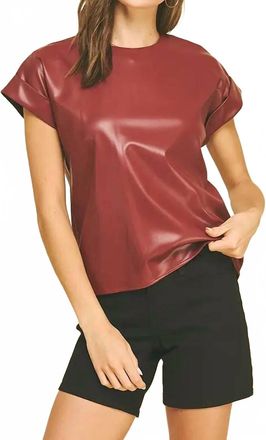 Pinch Design Faux Leather Cap Sleeve Top In Crimson