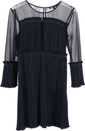 Maje Sheer Sleeve Mini Dress in Blue Polyester