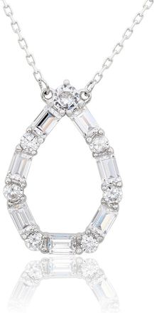 Suzy Levian Sterling Silver White Cubic Zirconia Alternating Pear Shape Necklace