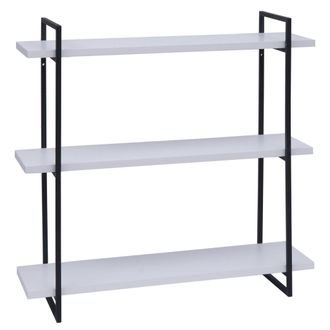 Hhg Hhg - Nunca Usado] Estante De Pared 631, Estante Colgante, Estante Flotante, 3 Estantes Madera Maciza Industrial 60x60x18cm, Blanco, Metal Negro