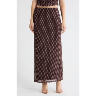 Leith Mesh Maxi Skirt in Brown- White Editor Dot at Nordstrom Rack, Size X-Small