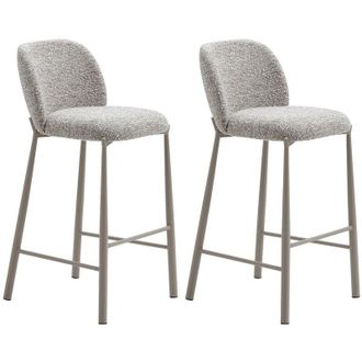 Vente-Unique Sgabello in tessuto testurizzato e metallo talpa - Beige - Lotto di 2 - JIZAK