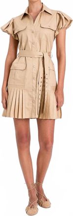 Twin-Set Pleated Safari Shirt Dress In Brown