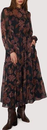 Lost + Wander Whispers of Bohemia Long Sleeve Maxi Dress in Black Plum Floral at Nordstrom Rack, Size Medium