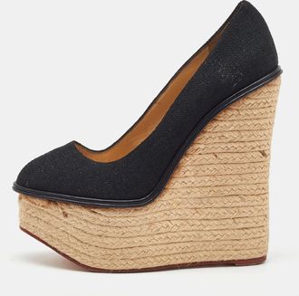 Charlotte Olympia Black Fabric Carmen Espadrille Platform Wedge Pumps