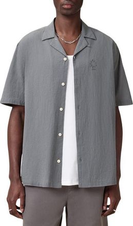 AllSaints Haven Short Sleeve Camp Shirt in Pillar Grey at Nordstrom, Size Xx-Large
