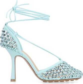 Bottega Veneta Rhinestone Hak Sandalen met Enkelbandjes - Dames - Pumps - Blauw - 40 EU - Katoen - Schoenen