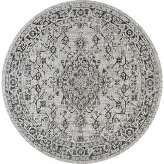 Jonathan Y Designs Rozetta Boho Medallion Textured Weave Indoor/Outdoor Round Area Rug in Gray/black at Nordstrom, Size 5Ft 0In X 5Ft 0In