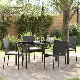 vidaXL Vidaxl - Conjunto De Comedor De Jard&iacute;n Con Coj&iacute;n 5 Pcs Negro Polirat&aacute;n