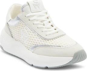 Stuart Weitzman Glide Mesh Sneaker in White/Light Beige/Silver at Nordstrom Rack, Size 11