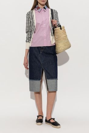 Marni Denim Skirt With A Slit, Womens, Navy Blue