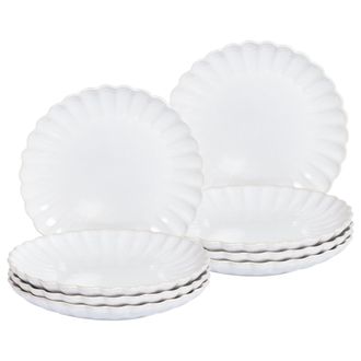 Beliani Beliani - Conjunto De 8 Platos De Postre De Gres Caol&iacute;n Artesanal Acabado Esmalte Reactivo Blanco Nettle